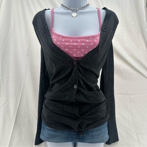 Wool Vera Wang Dark Gray Longline Button Up Cardigan